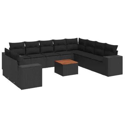 Produktbild von vidaXL 11-tlg. Garten-Sofagarnitur mit Kissen Schwarz Poly Rattan
