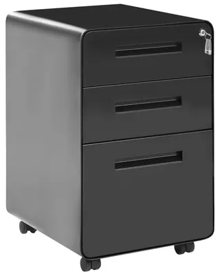 Produktbild von BELIANI Aktenschrank Schwarz Metall mit 3 Schubladen Abschließbar Rollbar Modern Metallschrank für Arbeitszimmer Büro Homeoffice Garage Werkstatt