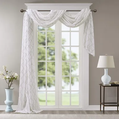 Fensterschal, Polyester, 127 x 548,6 cm, 1 Paneel, Weiß/Grau