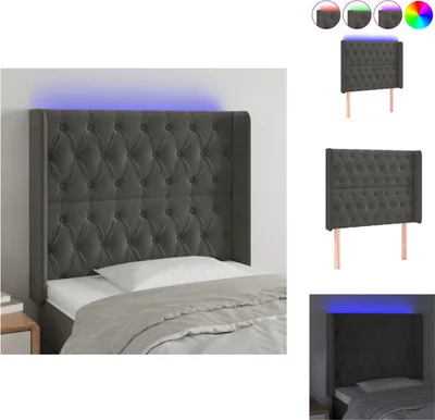 Produktbild von vidaXL LED Kopfteil Dunkelgrau 93x16x118/128 cm Samt -  Kopf- & Fußenden