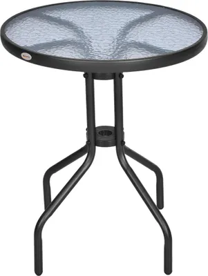 Obrázek produktu pro Kulatý zahradní stůl – venkovní stůl – deska ze bezpečnostního skla, kovový podstavec, Ø 60 cm, výška 70 cm, na terasu a balkon – černý