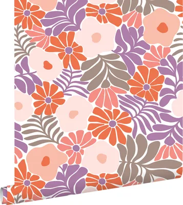 Immagine prodotto di ESTAhome carta da parati fiori in stile Matisse viola e arancione 53 cm x 10.05 m
