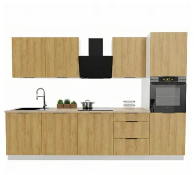 Obrázek produktu pro Kuchyňská linka 300 cm - s béžovou pracovní deskou - Dub Hicora - horní a dolní skříňky - tiché dovírání Soft-Close - BONO