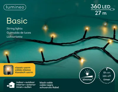 Produktbild von Lumineo Lichterkette Basic 360 LED 27 m klassisch warm, schwarzes Kabel