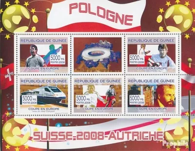 Produktbild von Briefmarken Guinea 2008 Mi 5386-5390 Kleinbogen (kompl. Ausgabe) postfrisch Polnische Fußballspieler, Gustav Klimt