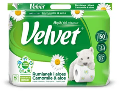 Zdjęcie produktu dla Papier Toaletowy Velvet Rumianek i Aloes 12 rolek, 3 warstwy