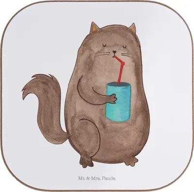 Produktbild von Mr. & Mrs. Panda Tassen Untersetzer Katze Dose - Weiß - Geschenk, Tischuntersetzer, Durstig, Kaffee, Glas, trinken, Cat, Coaster, Cats, gläseruntersetzer, Katzen, Gläser