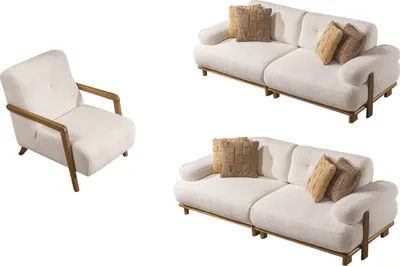 Produktbild von Villa Möbel Sofa Set Cuba Creme Stellvariante:2+2+1 Relax- und Bettfunktion, pflegeleichter Mikrofaser Samtstoff