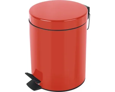 A red pedal bin with a black pedal and handle, shown against a white background.