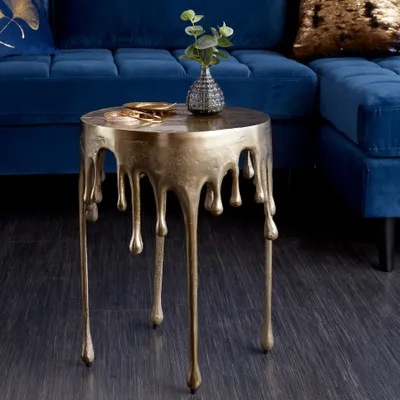 Produktbild von riess-ambiente Extravaganter Beistelltisch LIQUID LINE 50cm gold Tropfen-Design Metall Aluminium rund Couchtisch Tisch