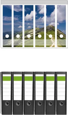 Produktbild von Wallario 6 Stück breite Ordner inkl. Klebeetiketten mit Motive Alpenluft -  Set mit Rückenschildern / Ordnerrücken Stickern