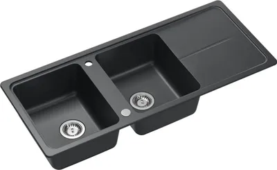Produktbild von QUADRON Spülbecken NEAL 121 Granitspüle Küche, Größe: 116 x 50 x 20,5 cm, Farbe: Schwarz, Küchenspüle, 2 Beckenspüle Küchenspüle mit Siphon