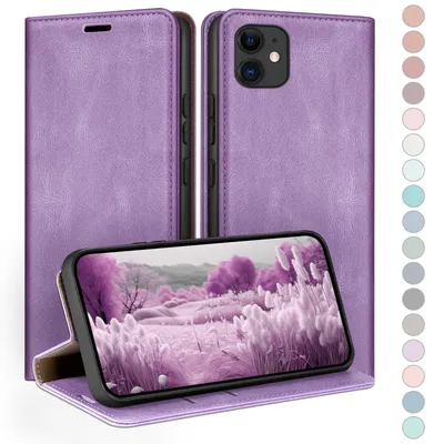 Produktbild von HUOUH für iPhone 11 6,1" Hülle mit RFID Schutzhülle aus Lederhülle Handyhülle,360 Grad Schutz Case,Kartenfach Leder ständer Handy hülle für Apple 11 Klapphülle Wallet Cover Flieder Lila