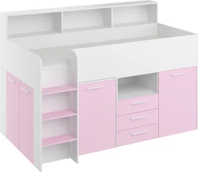 Produktbild von Bett mit Schreibtisch NEO L Links 80x200 cm Schlafzimmer-Sets Hochbett Etagenbett weiß / lavendel