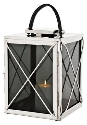 Produktbild von Casa Padrino Designer Deco Laterne Nickel Finish 30 x 30 x H. 45 cm - Luxus Hotel Restaurant Laterne