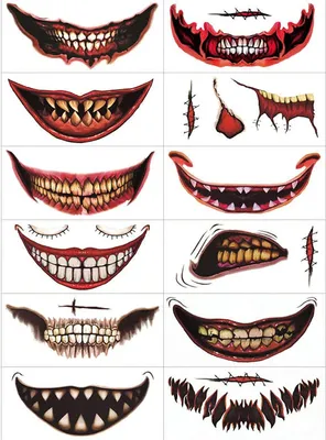 Produktbild von Halloween temporäre Tattoos, 12PCS Horror HalloweenTattoo Aufkleber, Halloween Make-up Kit Tattoo Aufkleber Clown Zombie Mund Tattoo Aufkleber Make-up Prop