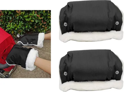 Image de 2 paires de gants d'hiver pour poussette, imperméables, moufles pour poussette, gardent les mains au chaud, manchons pour poussette, noir