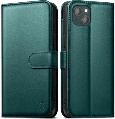 Produktbild von EASDNB iPhone 13 Klapphülle mit RFID Blocker und Standfunktion, Grün