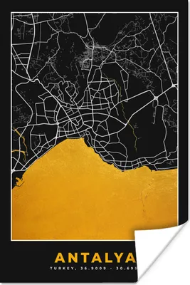 Produktbild von MuchoWow® Poster Antalya - Stadtplan - Gold - Karte 60x90 cm - Wanddekoration