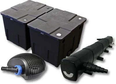 Zdjęcie produktu dla Kompletny zestaw SunSun: filtr do oczka wodnego CBF-350B do 60000 l jako filtr przepływowy, pompa do oczka wodnego CTF-6000 SuperECO 6000 l/h 40 W, odstojnik do oczka wodnego CUV-272, odstojnik UVC o mocy 72 W