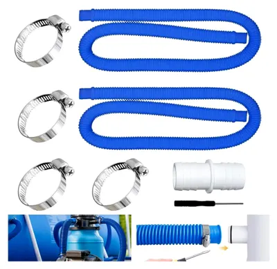 Produktbild von 2 Stück Poolschlauch 32mm mit 4 Sicherungsclips und 1 Schlauchverbinder für Filterpumpen und Schwimmbäder