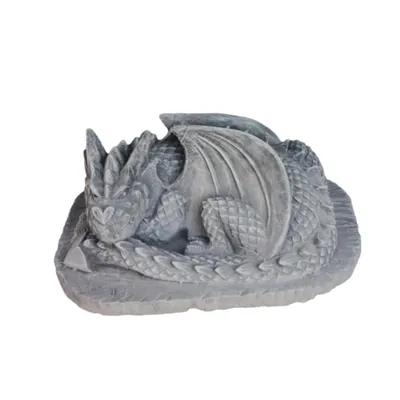 Immagine prodotto di Bellissimo drago sdraiato, in pietra sintetica. Nuovo. Resistente al gelo e alle intemperie. Statua di animale, statua in pietra, statua per l'arredamento del giardino A-LDR-030