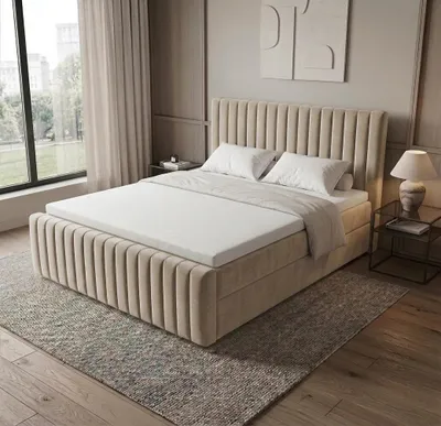 Produktbild von Boxspringbett MONACO II 140 cm x 200 cm Magic Velvet 2201 - Hellbeige-  Bett mit zwei Bettkästen und H3 Matratze,Komplett-Set mit Matratze und Topper