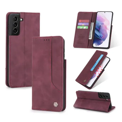 Obrázek produktu pro RetroPolyuretankožené pouzdro pro Samsung Galaxy S21 Ultra 5G peněženkový design pouzdro s držákem na karty a stojánkem červené