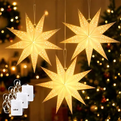 Produktbild von Mineup 45cm LED Papierstern Beleuchtet, 3PCS Weihnachtssterne Beleuchteter fš¹r Fenster, Wohnzimmer, Balkon und Weihnachtsdeko