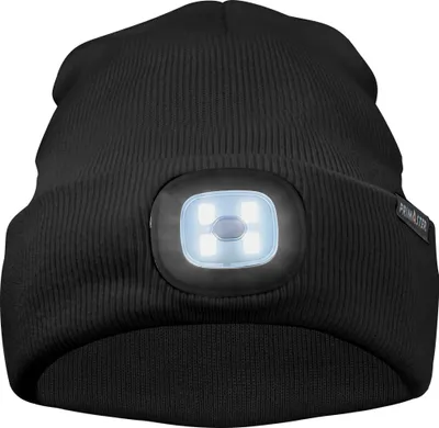 A black beanie with an integrated LED light.
