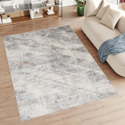 Produktbild von Teppich Wohnzimmer Schlafzimmer Kurzflor Modern Meliert Design Vintage Grau Creme  200 x 300 cm