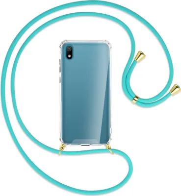 Produktbild von Handykette Backcover-Schutzhülle mit Band (Metall goldfarben) für Huawei Y5 2019 - türkis