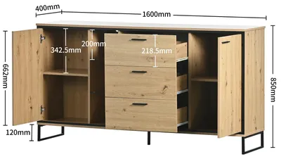 Immagine prodotto di Mobile TV a basso profilo - 3 cassetti - 2 ante - Illuminazione a LED - Ripiani interni regolabili - 160 x 40 x 85 cm - Colore legno
