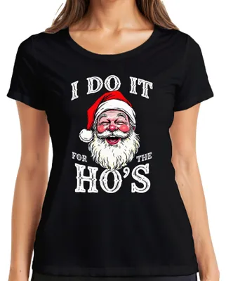 Obrázok produktu pre I DO IT FOR THE HO'S Father Christmas Humorné vtipné vianočné dámske tričko, čierne, XL