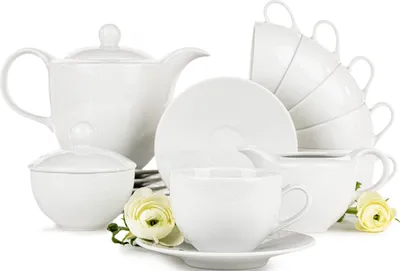 Obrázek produktu pro Kávová souprava Konsimo pro 6 osob (9 položek) "AMELIA", bílá, porcelán, elegantní, 250 ml / 14,5 cm / 1 l