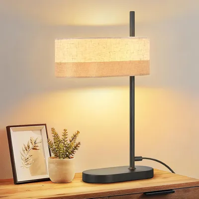 Image de ZMH lampe de table salon lampe de table noir lampe de chevet tissu E14 lampe de chevet avec câble lampe de lit lampe de nuit rétro pour le bureau