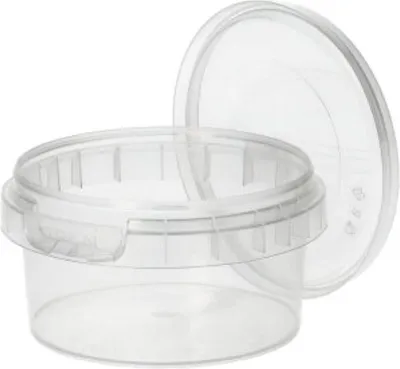 Produktbild von Starpak 50 Feinkostbecher, PP rund 80 ml Ø 6,9 cm · 3,65 cm transparent mit Originalitätsverschluss | Schrumpffolie (50 Stück)
