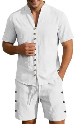 Image de Ensemble de jogging pour hommes - Manches courtes et short - Blanc