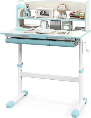 Imagen del producto de Escritorio infantil, regulable en altura e inclinación, escritorio para estudiantes, mesa de estudio, escritorio para jóvenes, escritorio infantil con cajón y estantería (azul, 80 x 51 x 104 cm)