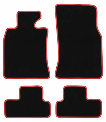Obrázek produktu pro Velurové autokoberce pro: Mini Cooper R56 2006-2013 (hatchback) – sada 4 ks, černo-červené, na míru – Wielganizator CARLUX