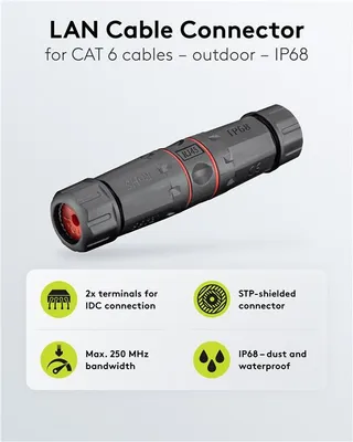 Immagine prodotto di Connettore per cavo di rete outdoor (IP68), CAT 6 STP schermato - resistente alla polvere e all'acqua, morsettiera per montaggio LSA (senza attrezzi)