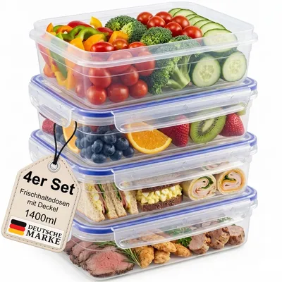 Produktbild von Frischhaltedosen 4er Set Aufbewahrungsbox Vorratsdose Gefrier Behälter 1,4 Liter