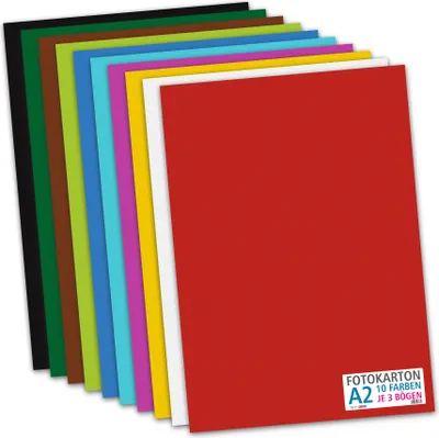 Produktbild von itenga Fotokarton - DIN A2 - 300 g/qm 30 Blatt - 10 Standardfarben - pro Farben je 3 Blatt