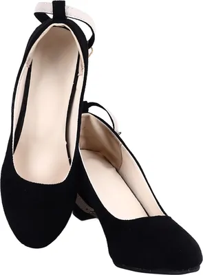 Immagine prodotto di Scarpe da donna con tacco alto, punta chiusa, per matrimoni; décolleté da ufficio con punta arrotondata e cinturino alla caviglia, nere, taglia 38
