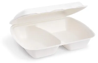 Produktbild von 50x Menüboxen Lunch-Boxen 2-geteilt aus Zuckerrohr Bagasse 1000ml 241x202x70mm