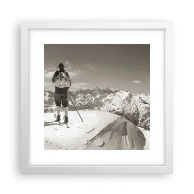 Produktbild von Gerahmtes Poster - Weißer Rahmen - Skifahrer Bayern Sepia - 30x30 cm - Wand Bild - Wanddeko - Wandbilder - Kunstposter - Wandposter - Bilderrahmen - Bilder - Kunstdruck - Wandbild - P2WAC30x30-4192