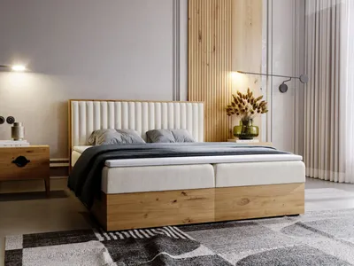 Produktbild von GrainGold Boxspringbett Forest 180x200 cm - Bett 180x200, Kontinentalbett  mit Bettkasten - Doppelbett mit Matratze - Beige (Monolith 04)