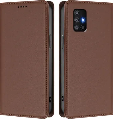 Produktbild von Handyhülle für Samsung Galaxy A71 5G, Kunstleder Klapphülle Stoßfeste Magnetische Hülle mit Ständer Braun