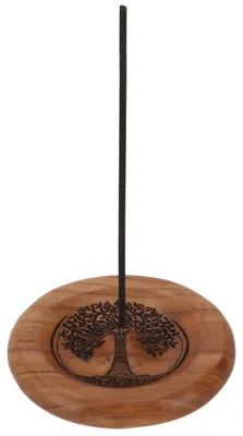 Produktbild von Räucherstäbchenhalter mit Gravur in 3 Größen, Rund - Lebensbaum, Braun, Holz, Größe: Ø 10 cm
