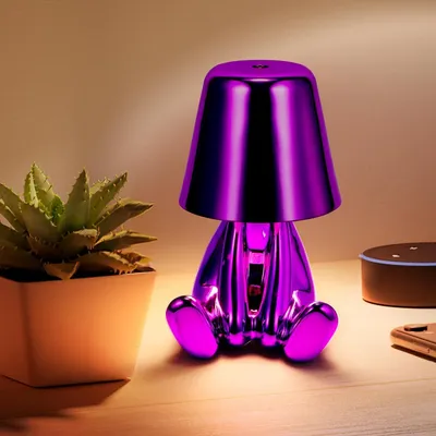 Produktbild von Nachttischlampe mit Touch Steuerung, Dekorative Thinker Statue LED Schreibtischlampe, USB Aufladung 3 Helligkeitsstufen Dimmbare Tischlampe（Lila A）